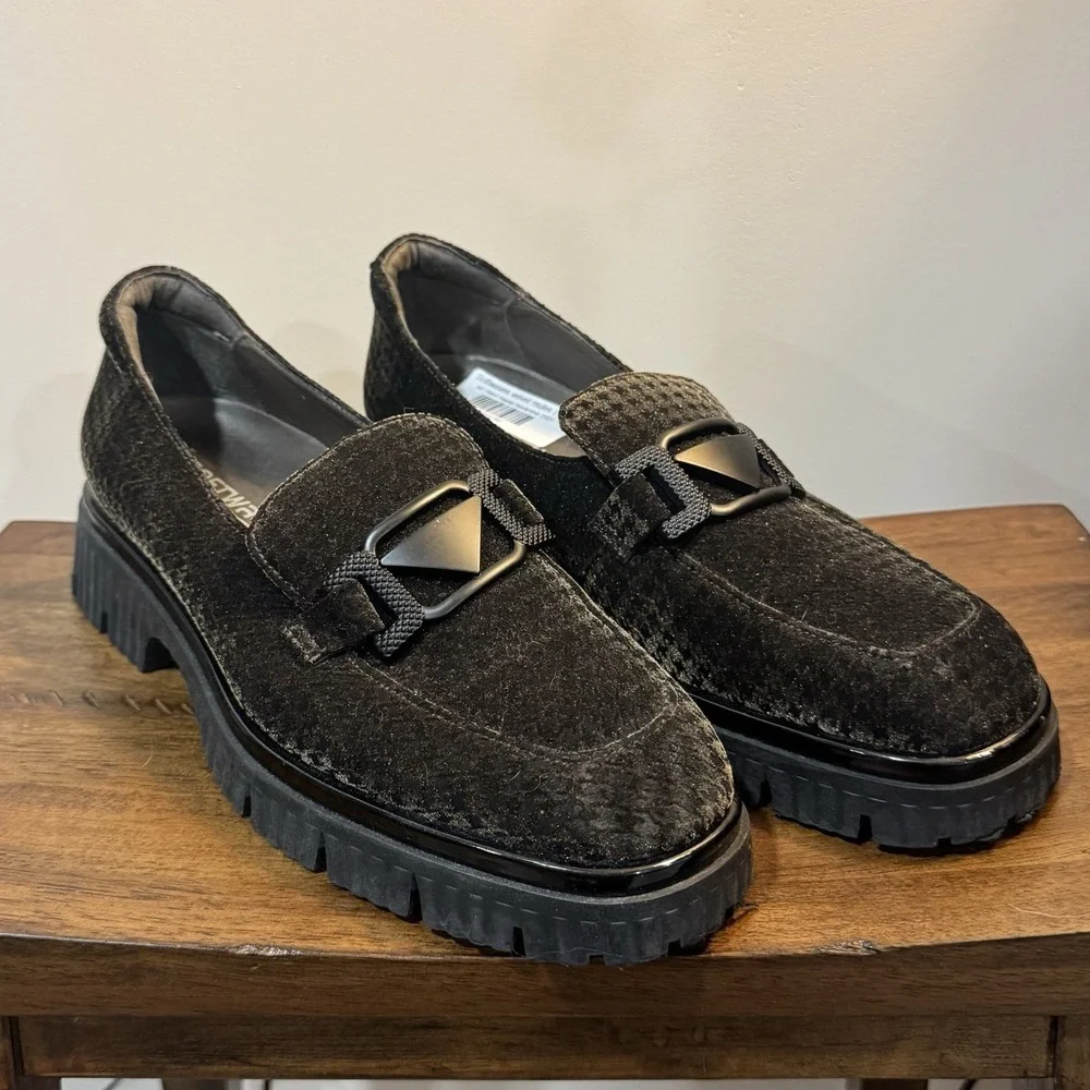 Softwaves Women's Size 40 / 9.5 Varena Velvet Loafer Chunky Houndstooth Platform